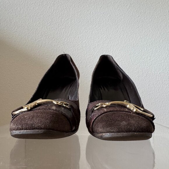 Gucci Vintage Horsebit Brown Suede Pumps Square Toe Block Heel Size 7 Resoled - Picture 7 of 16